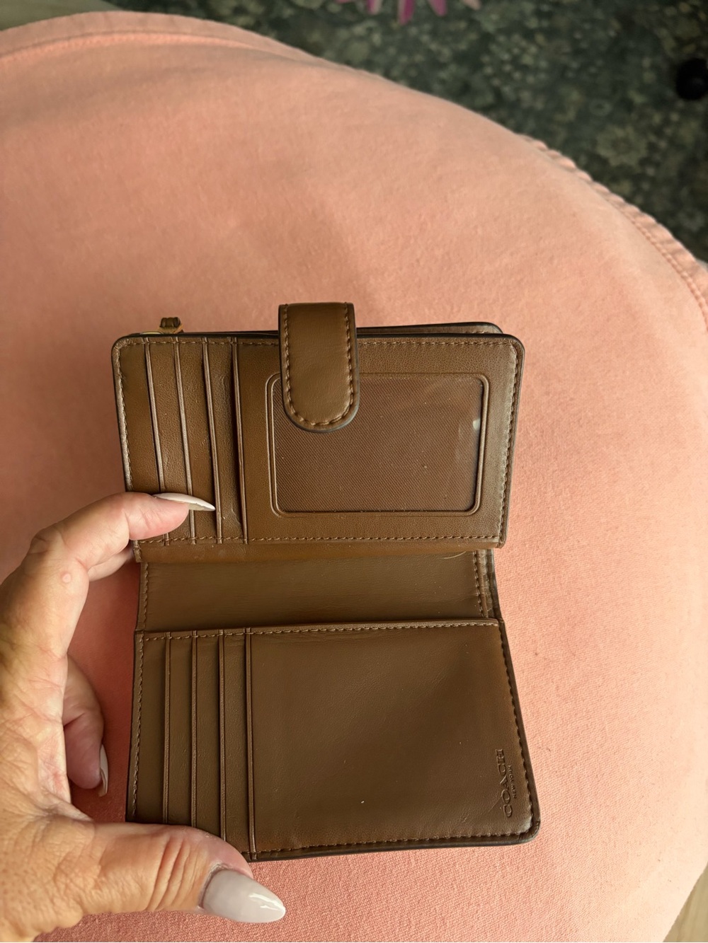 Coach Brown Signature Canvas Snap Wallet with Leather Trim - Picture 4 of 5